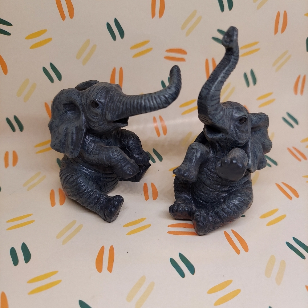 Two Resin Elephant Figurines Detailed Lifelike